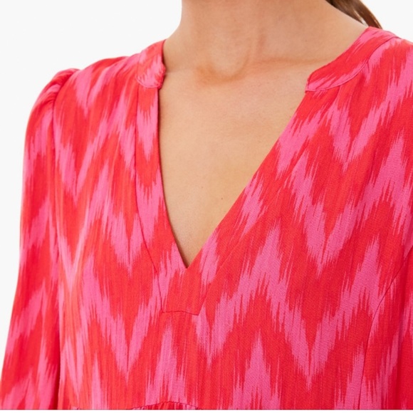 Pomander Place Hot Pink Ikat Kenzo Dress Red Chevron Ruffle - Picture 3 of 14